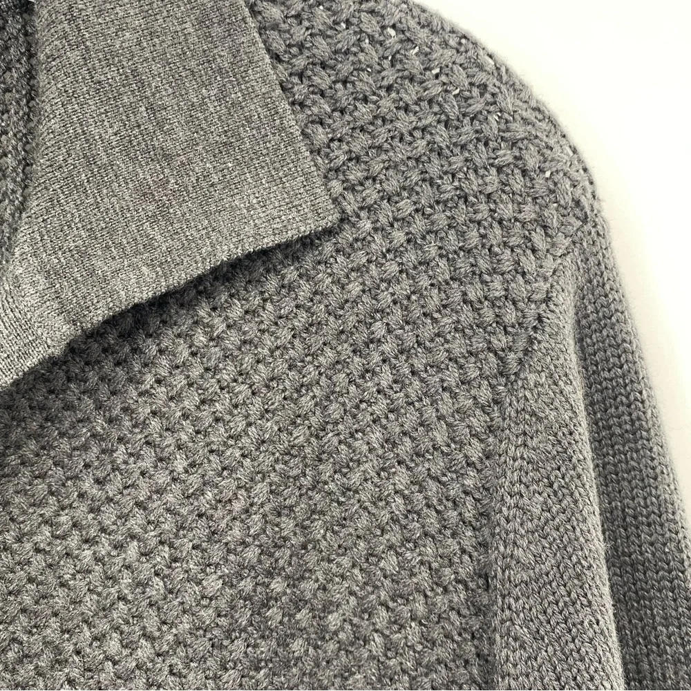 Tory Burch Charcoal Gray Henley Melange Classic Wool Honeycomb Sweater size M